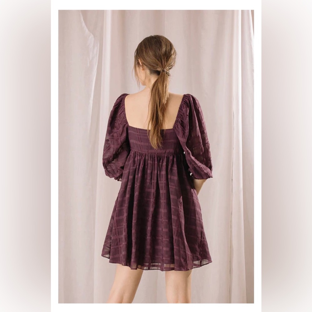 Storia Monochromatic Plaid Baby Doll Mini Purple Dress Size Small - Picture 2 of 14